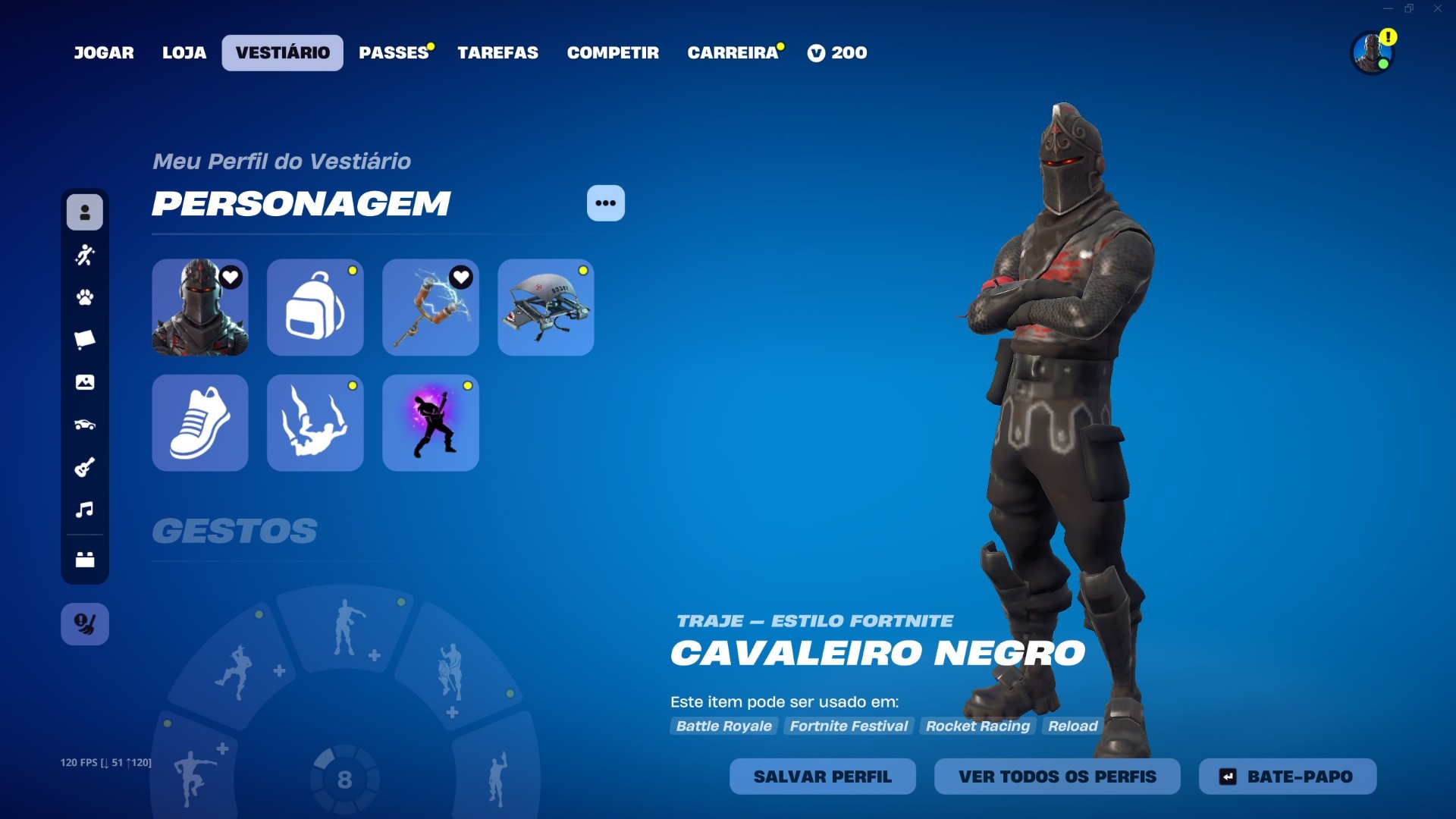 94 SKINS + TRAVIS SCOTT + BLACK KNIGHT + 8 DE LOJA + 118 PICARETAS + NFA + INATIVA DESDE 11/07/2026