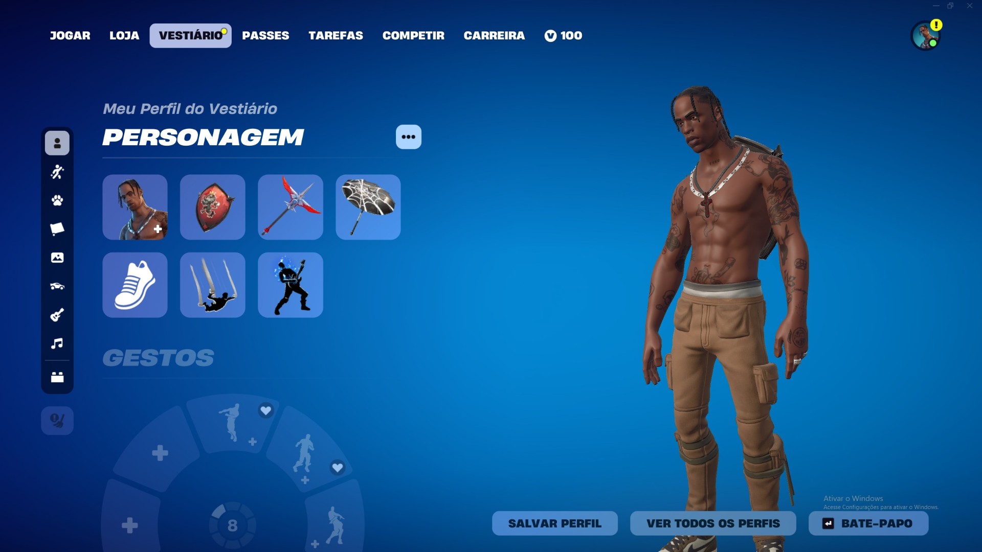 80 SKINS + TRAVIS SCOTT + 32 DE LOJA + 57 PICARETAS + NFA + inativa desde 30.12.24 (629 DIAS ATRÁS)